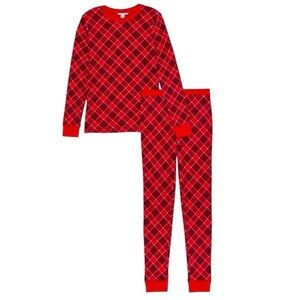 Victoria’s Secret PJ Set Thermal Long John Red Plaid Warm Soft Sleep M Tall